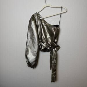 Show Me Your MuMu Silver One-Shoulder Crop Top Puff Sleeve